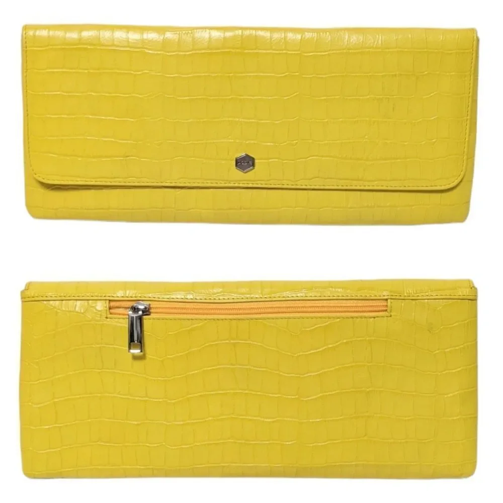 LODIS Yellow Leather Croc Print Wallet Clutch